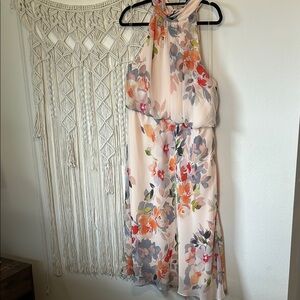Pink and Blue Halter Neck Midi Sundress for Wedding